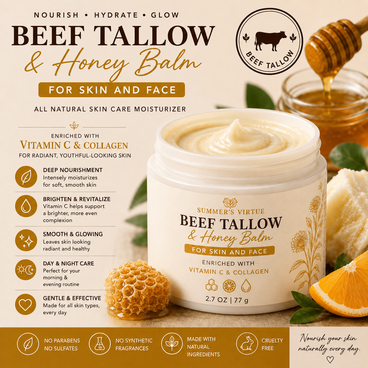 Beef Tallow Honey Balm